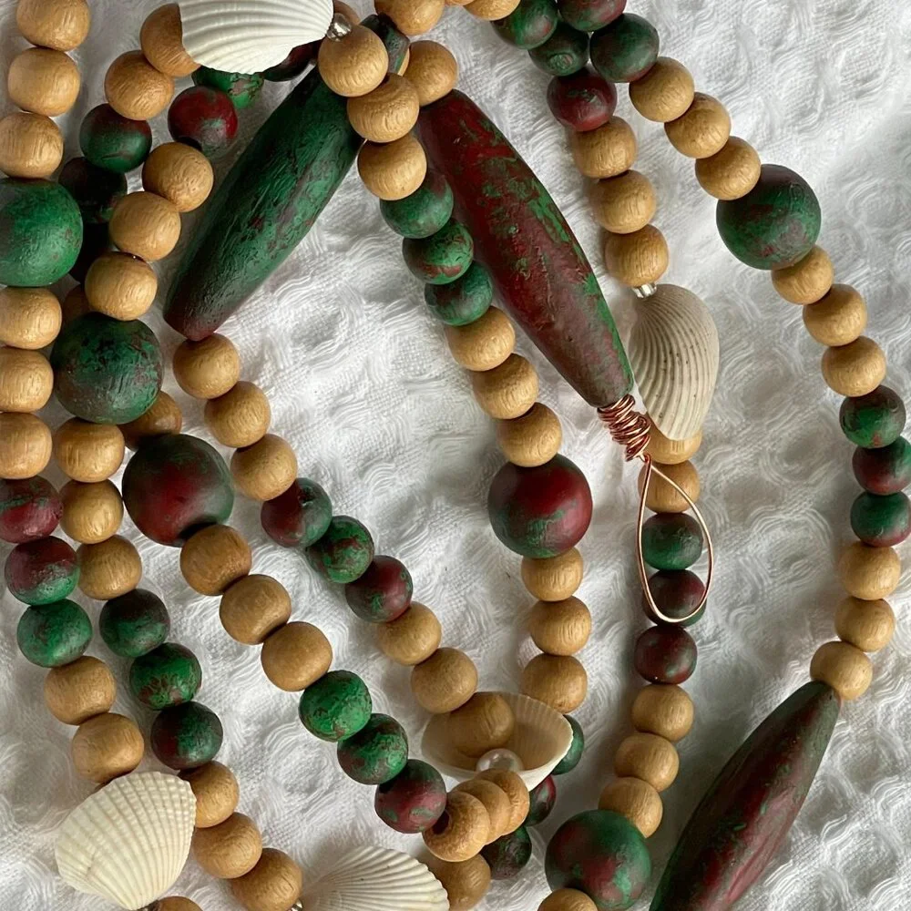 Hand Painted Beaded Coastal Christmas Garland #0811